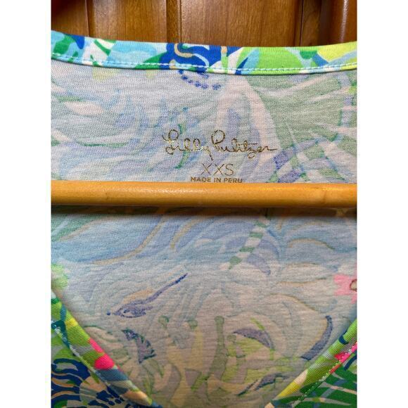NWT Lilly Pulitzer Etta T-Shirt Dress Relaxed Fit Dress Teal, Turquoise Pink XXS - Picture 13 of 14
